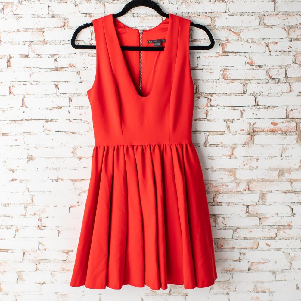 Armani Exchange Red Fit Flare Formal Cocktail Dress Size 2 Sleeveless V Neck - Picture 2 of 9
